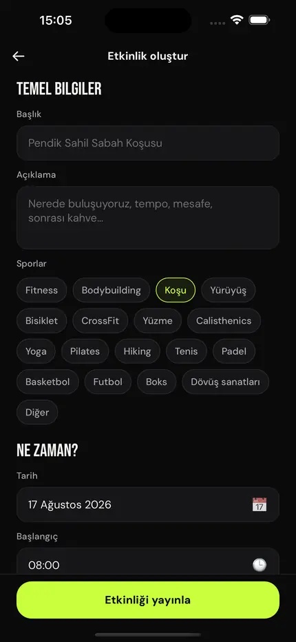 Spotter etkinlik oluşturma